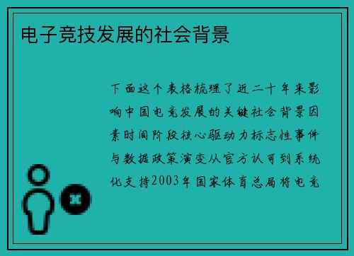 电子竞技发展的社会背景