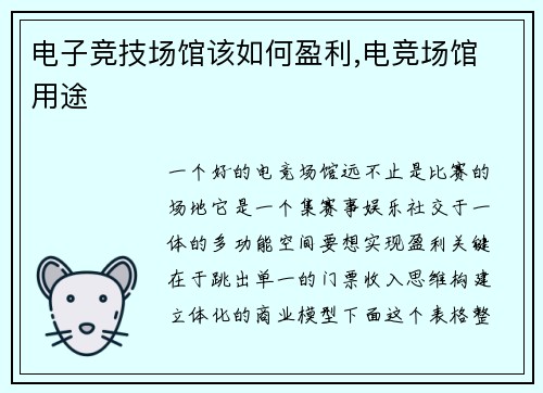 电子竞技场馆该如何盈利,电竞场馆 用途